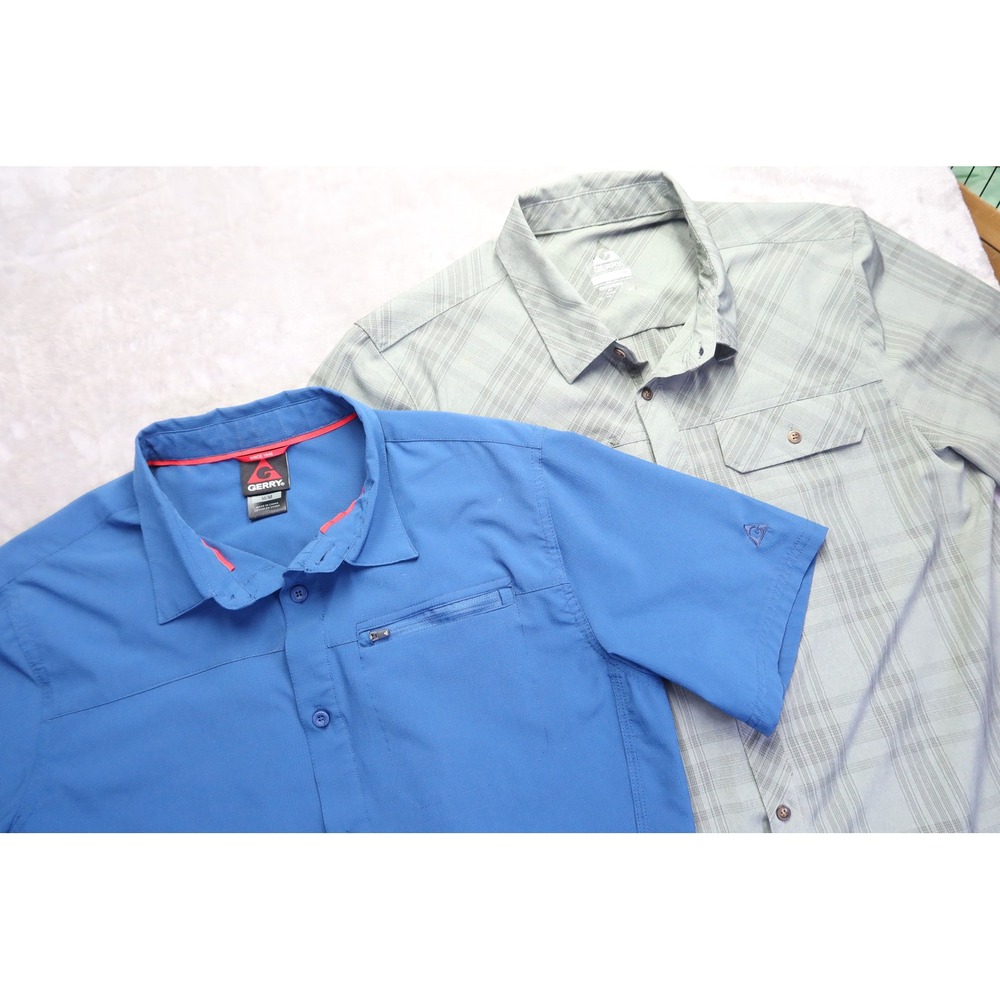 Lot‎ of 2 Gerry Men's Short Sleeve Button Down Hiking Shirts Blue Plaid Size M